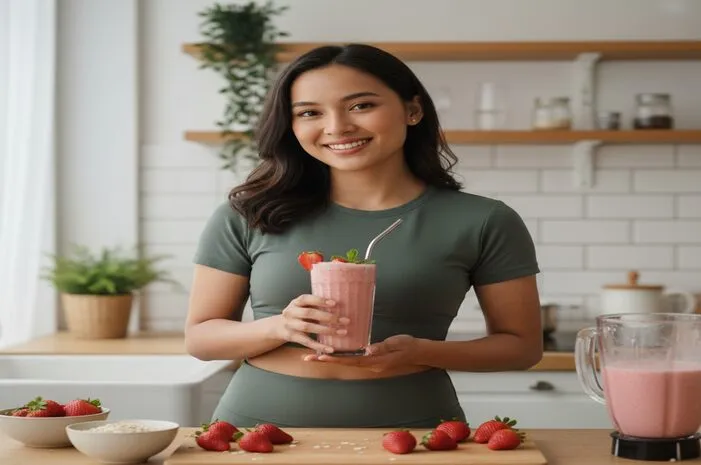 Smoothies Strawberry Viral Ala Kafe, Bikin Sendiri!