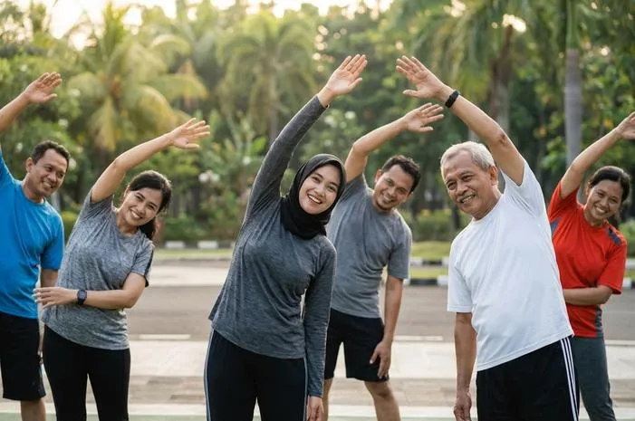 Senam Ayo Bangkit Dilakukan Secara Aerobik Penuh Semangat